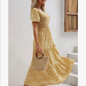 Amazon yellow smocked tiered maxi dress